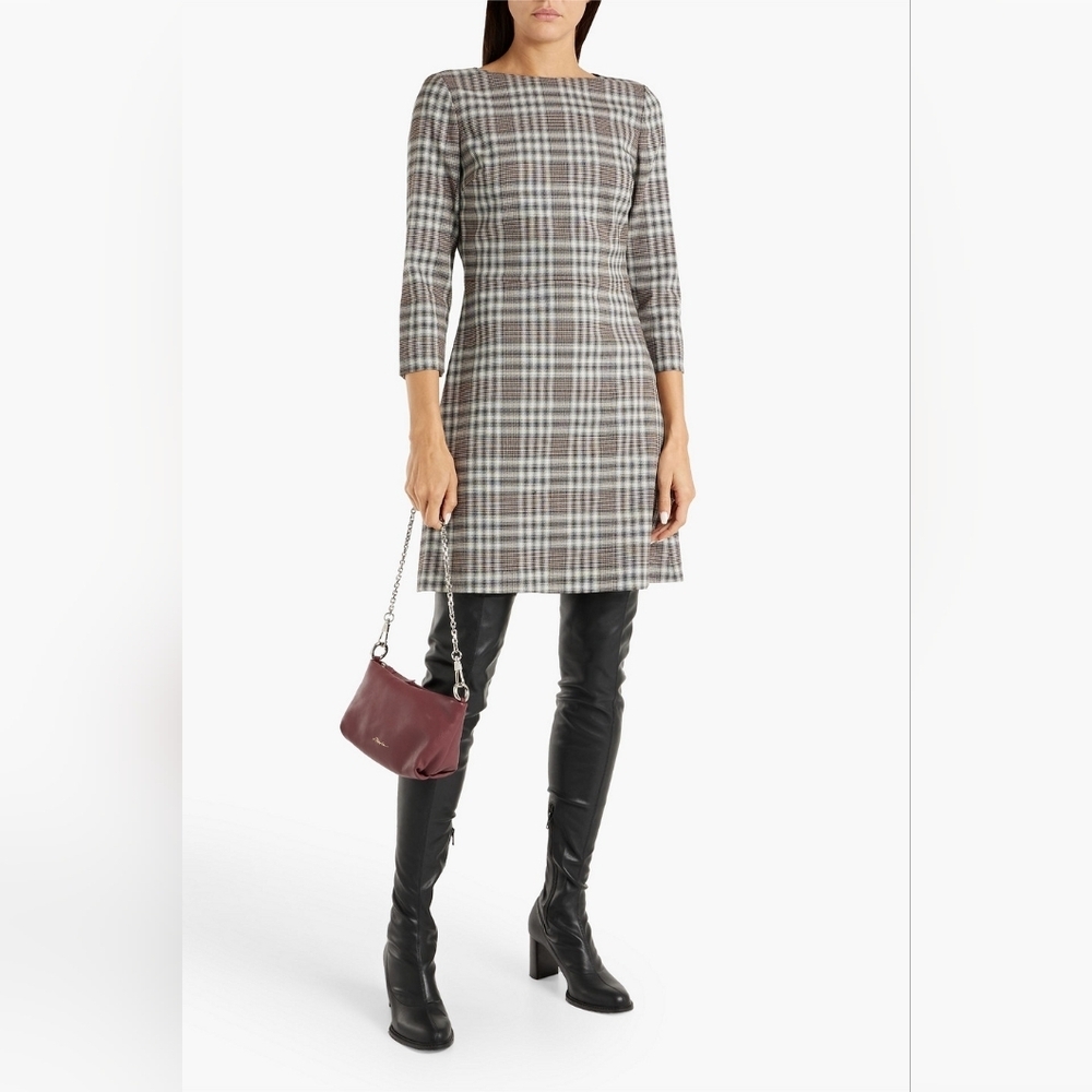 Theory Kamillina Checked Wool-Blend Mini Dress Size 12